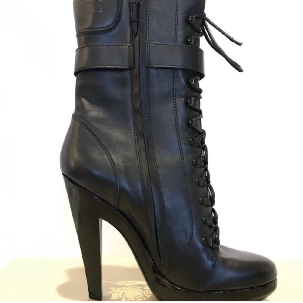 Burberry Dark Leather Lace-Up Heeled Boots
